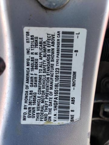 Photo 11 VIN: 1HGFA16518L108123 - HONDA CIVIC LX 