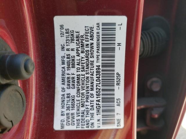 Photo 9 VIN: 1HGFA16527L043894 - HONDA CIVIC LX 