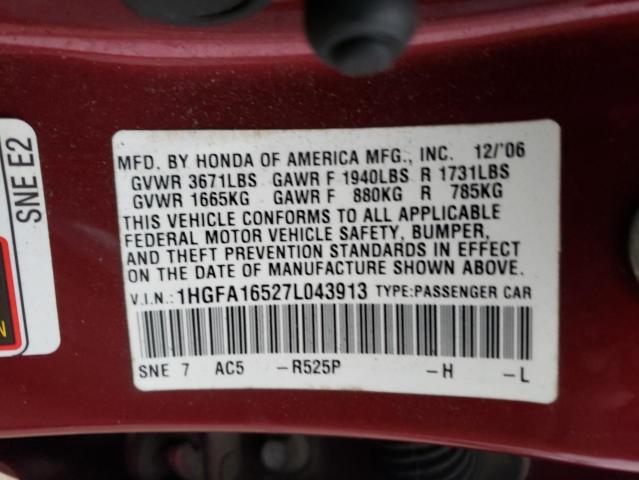 Photo 11 VIN: 1HGFA16527L043913 - HONDA CIVIC 