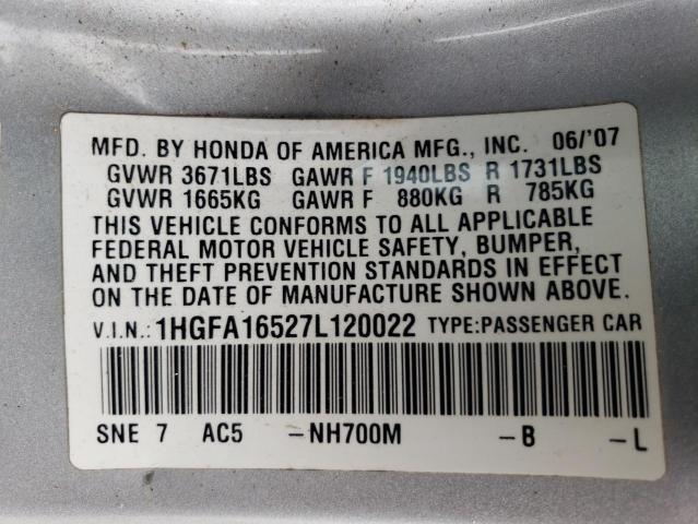 Photo 11 VIN: 1HGFA16527L120022 - HONDA CIVIC 