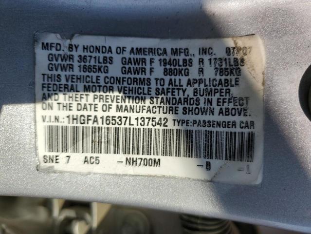 Photo 11 VIN: 1HGFA16537L137542 - HONDA CIVIC 