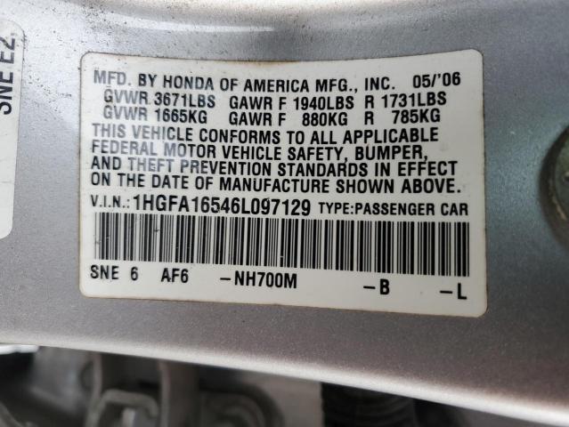 Photo 11 VIN: 1HGFA16546L097129 - HONDA CIVIC LX 