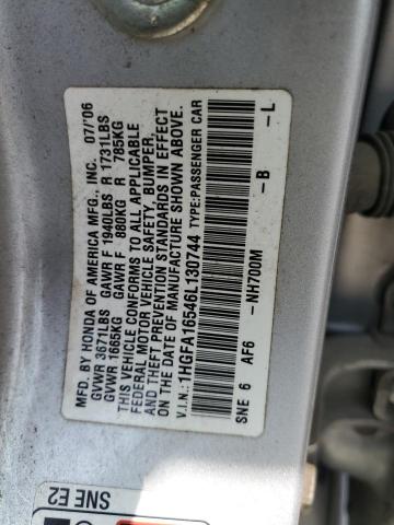 Photo 11 VIN: 1HGFA16546L130744 - HONDA CIVIC LX 