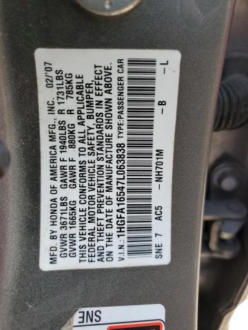 Photo 12 VIN: 1HGFA16547L063838 - HONDA CIVIC LX 