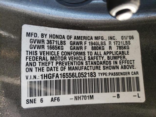 Photo 11 VIN: 1HGFA16556L052183 - HONDA CIVIC LX 