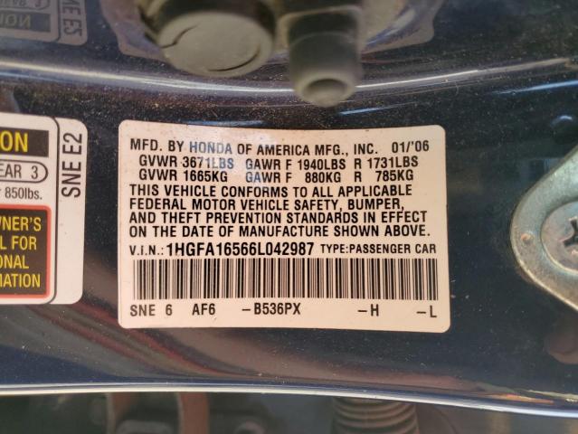 Photo 11 VIN: 1HGFA16566L042987 - HONDA CIVIC LX 