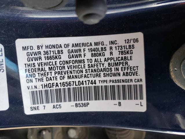 Photo 11 VIN: 1HGFA16567L041744 - HONDA CIVIC 