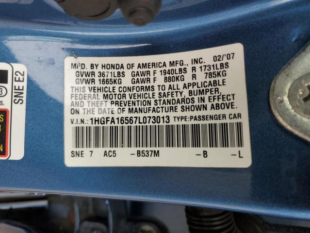 Photo 11 VIN: 1HGFA16567L073013 - HONDA CIVIC LX 