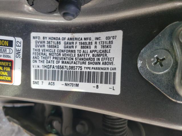 Photo 12 VIN: 1HGFA16567L085775 - HONDA CIVIC 