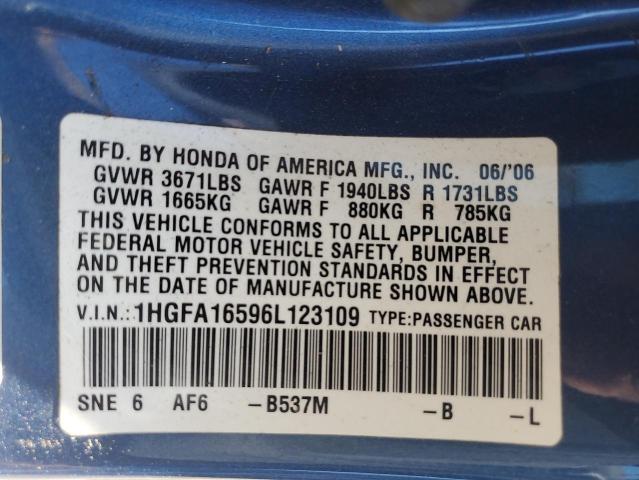 Photo 11 VIN: 1HGFA16596L123109 - HONDA CIVIC 