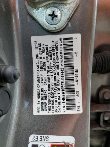 Photo 11 VIN: 1HGFA16597L047442 - HONDA CIVIC LX 