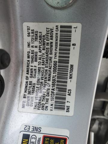 Photo 11 VIN: 1HGFA16597L100060 - HONDA CIVIC 