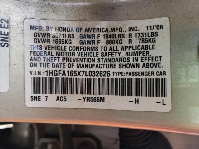 Photo 11 VIN: 1HGFA165X7L032626 - HONDA CIVIC LX 