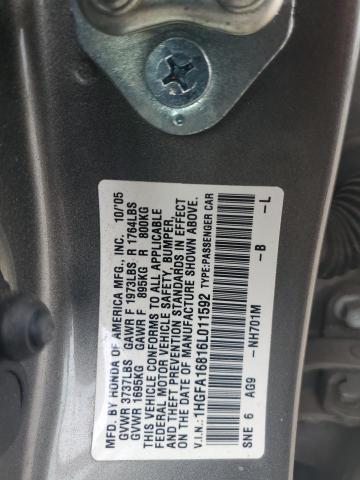 Photo 11 VIN: 1HGFA16816L011592 - HONDA CIVIC EX 