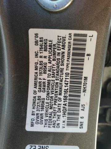 Photo 11 VIN: 1HGFA16816L147110 - HONDA CIVIC EX 