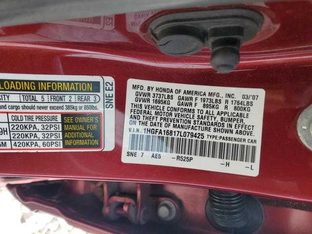 Photo 11 VIN: 1HGFA16817L079425 - HONDA CIVIC EX 