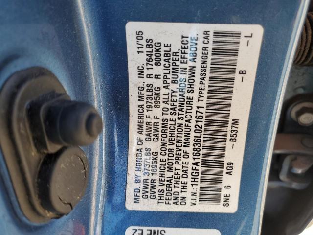 Photo 11 VIN: 1HGFA16836L021671 - HONDA CIVIC EX 