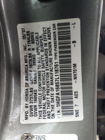 Photo 12 VIN: 1HGFA16857L118761 - HONDA CIVIC 