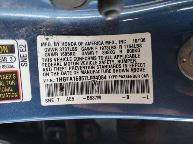 Photo 11 VIN: 1HGFA16867L014084 - HONDA CIVIC EX 