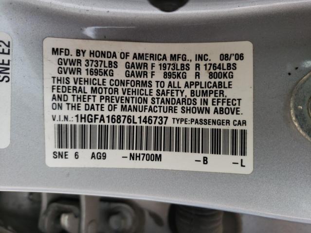 Photo 11 VIN: 1HGFA16876L146737 - HONDA CIVIC 