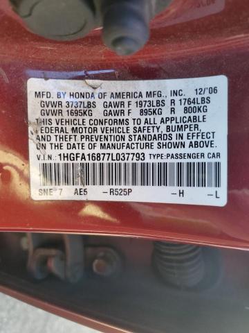 Photo 11 VIN: 1HGFA16877L037793 - HONDA CIVIC 