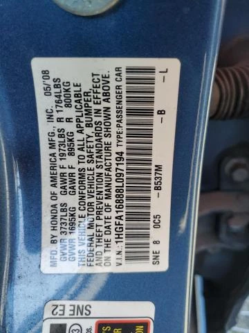 Photo 12 VIN: 1HGFA16888L097194 - HONDA CIVIC EX 