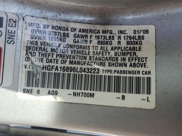 Photo 11 VIN: 1HGFA16896L043223 - HONDA CIVIC EX 