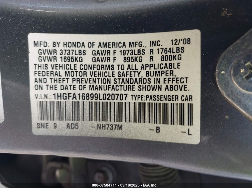 Photo 8 VIN: 1HGFA16899L020707 - HONDA CIVIC 