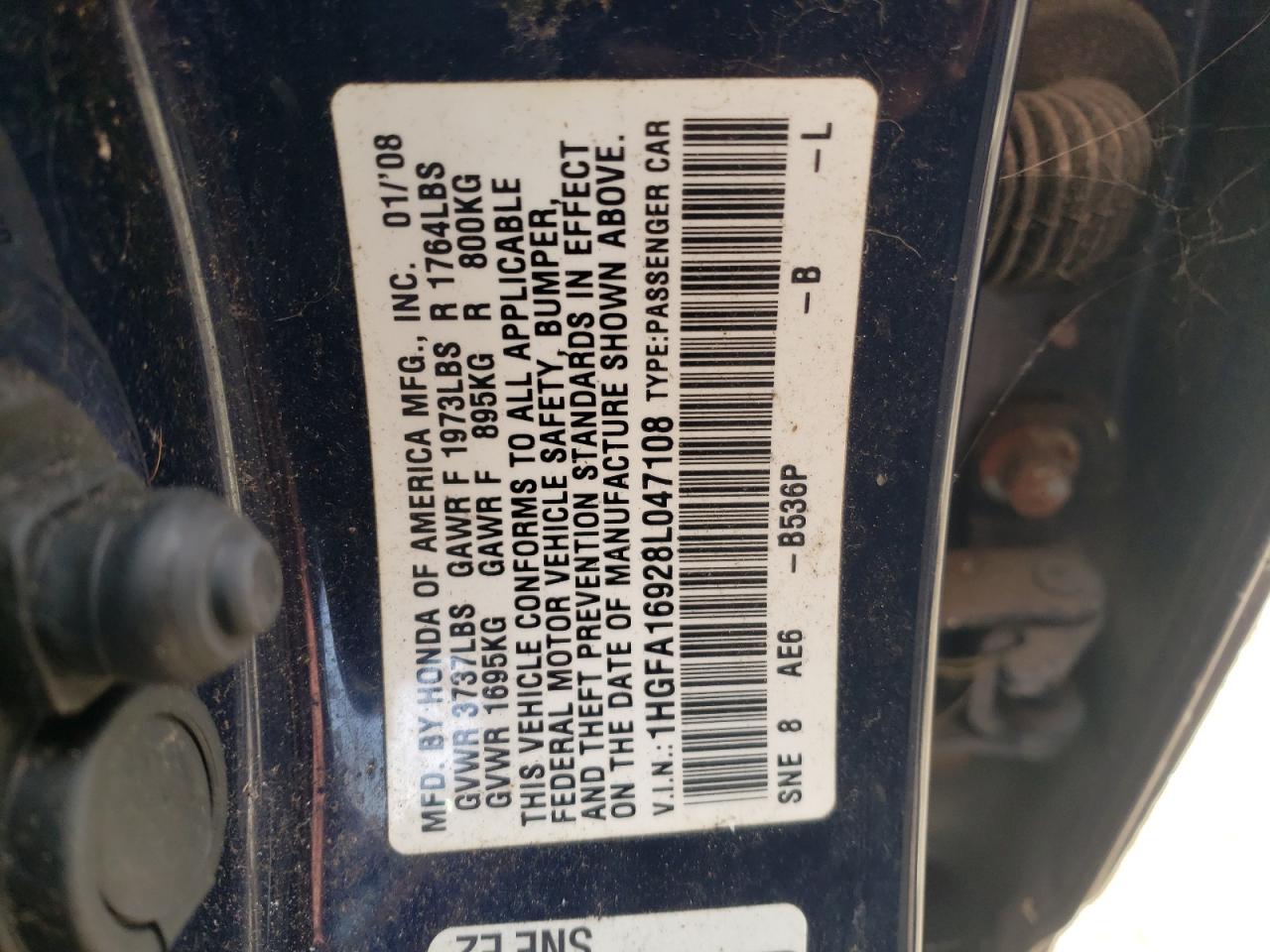 Photo 12 VIN: 1HGFA16928L047108 - HONDA CIVIC 