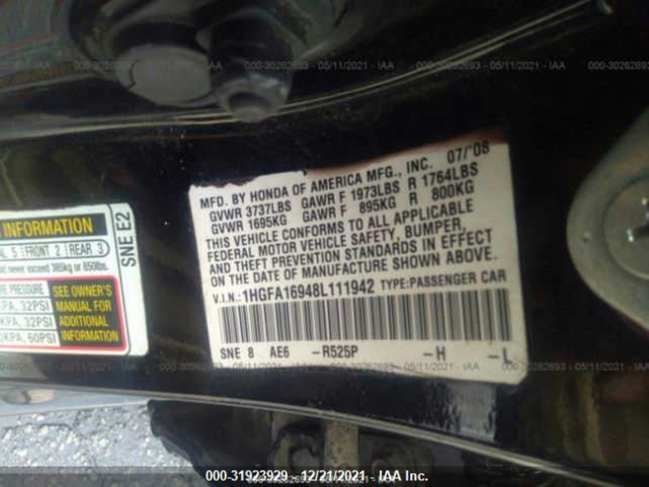 Photo 8 VIN: 1HGFA16948L111942 - HONDA CIVIC 