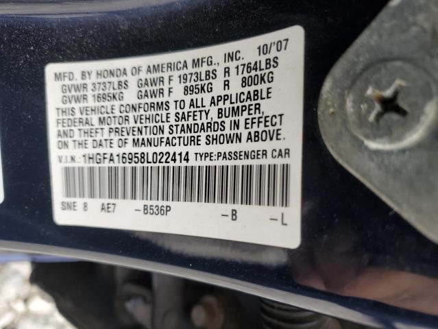 Photo 11 VIN: 1HGFA16958L022414 - HONDA CIVIC EXL 