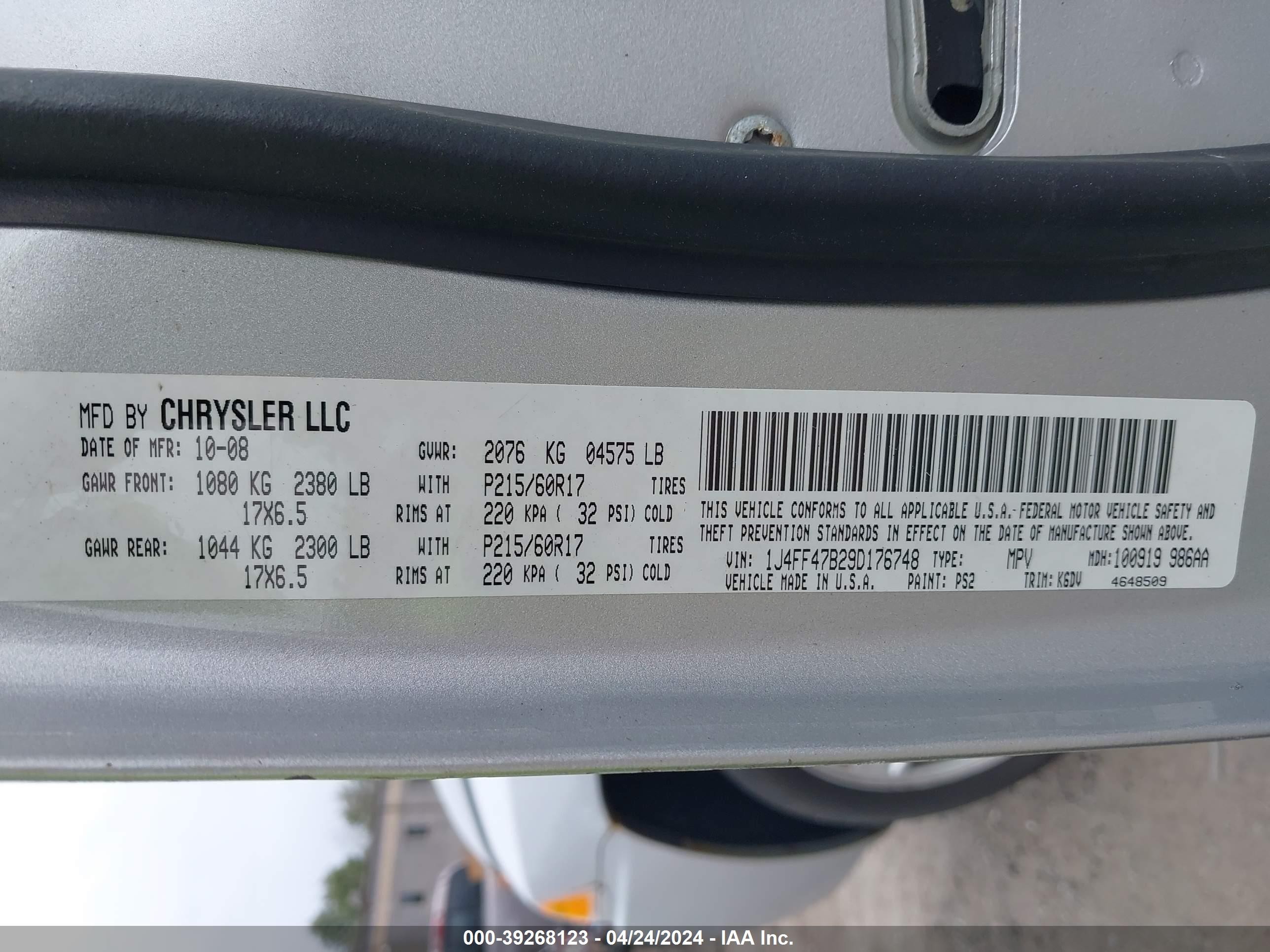 Photo 8 VIN: 1J4FF47B29D176748 - JEEP COMPASS 