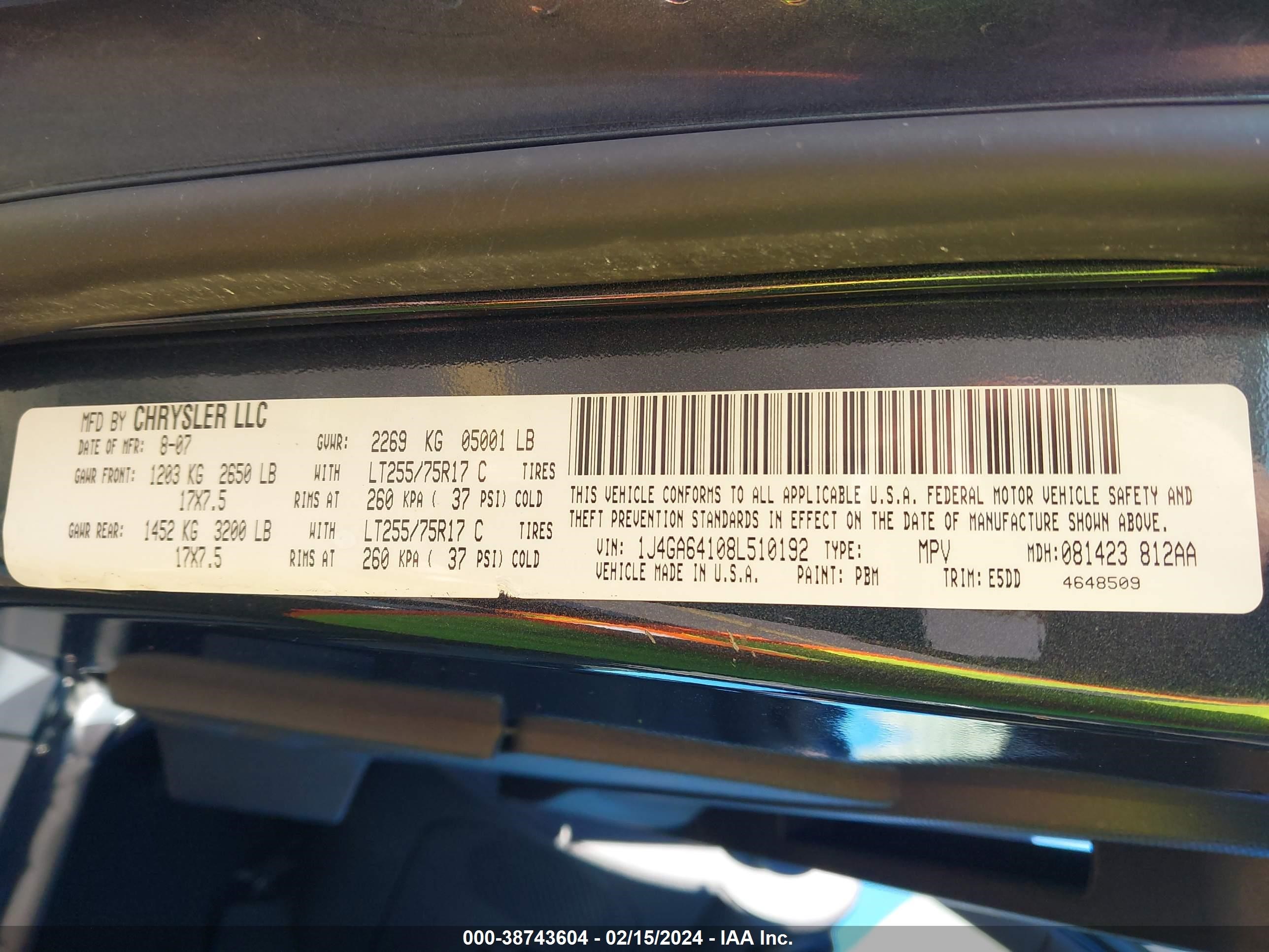 Photo 8 VIN: 1J4GA64108L510192 - JEEP WRANGLER 