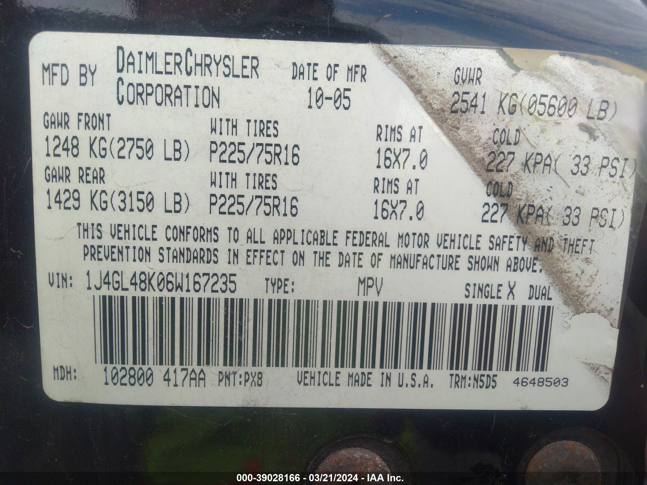 Photo 8 VIN: 1J4GL48K06W167235 - JEEP LIBERTY (NORTH AMERICA) 