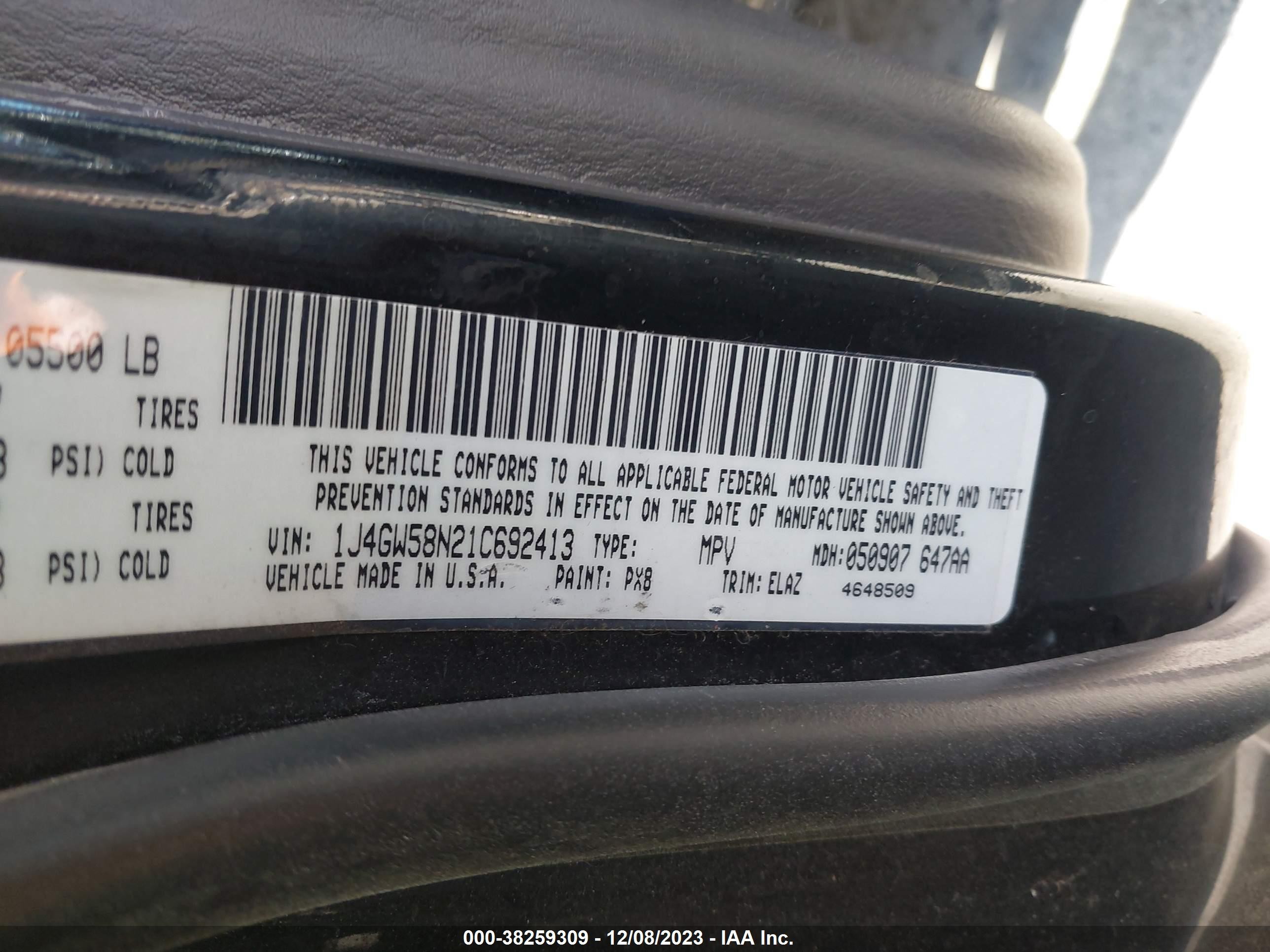 Photo 8 VIN: 1J4GW58N21C692413 - JEEP GRAND CHEROKEE 