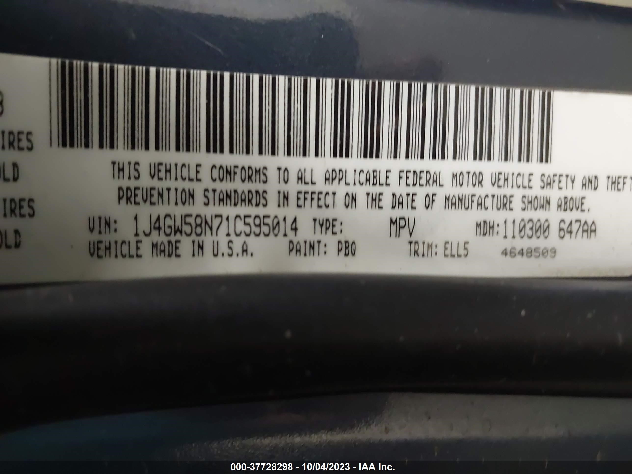 Photo 8 VIN: 1J4GW58N71C595014 - JEEP GRAND CHEROKEE 