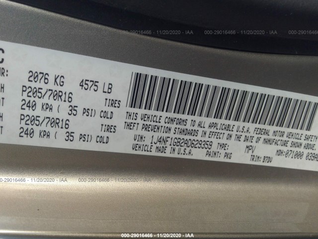 Photo 8 VIN: 1J4NF1GB2AD629359 - JEEP PATRIOT 