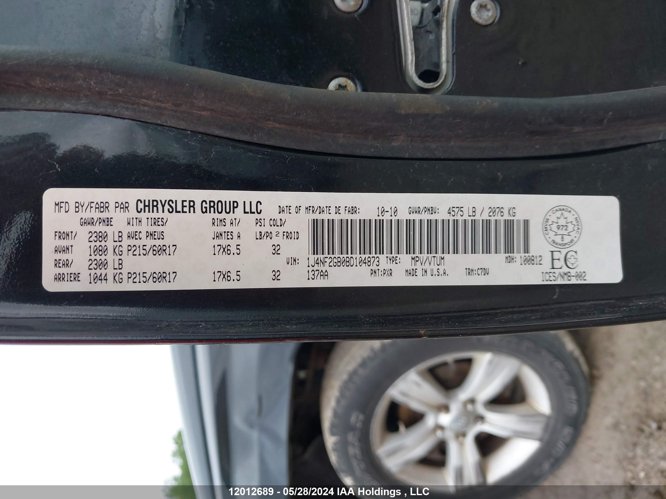 Photo 8 VIN: 1J4NF2GB0BD104873 - JEEP LIBERTY (PATRIOT) 