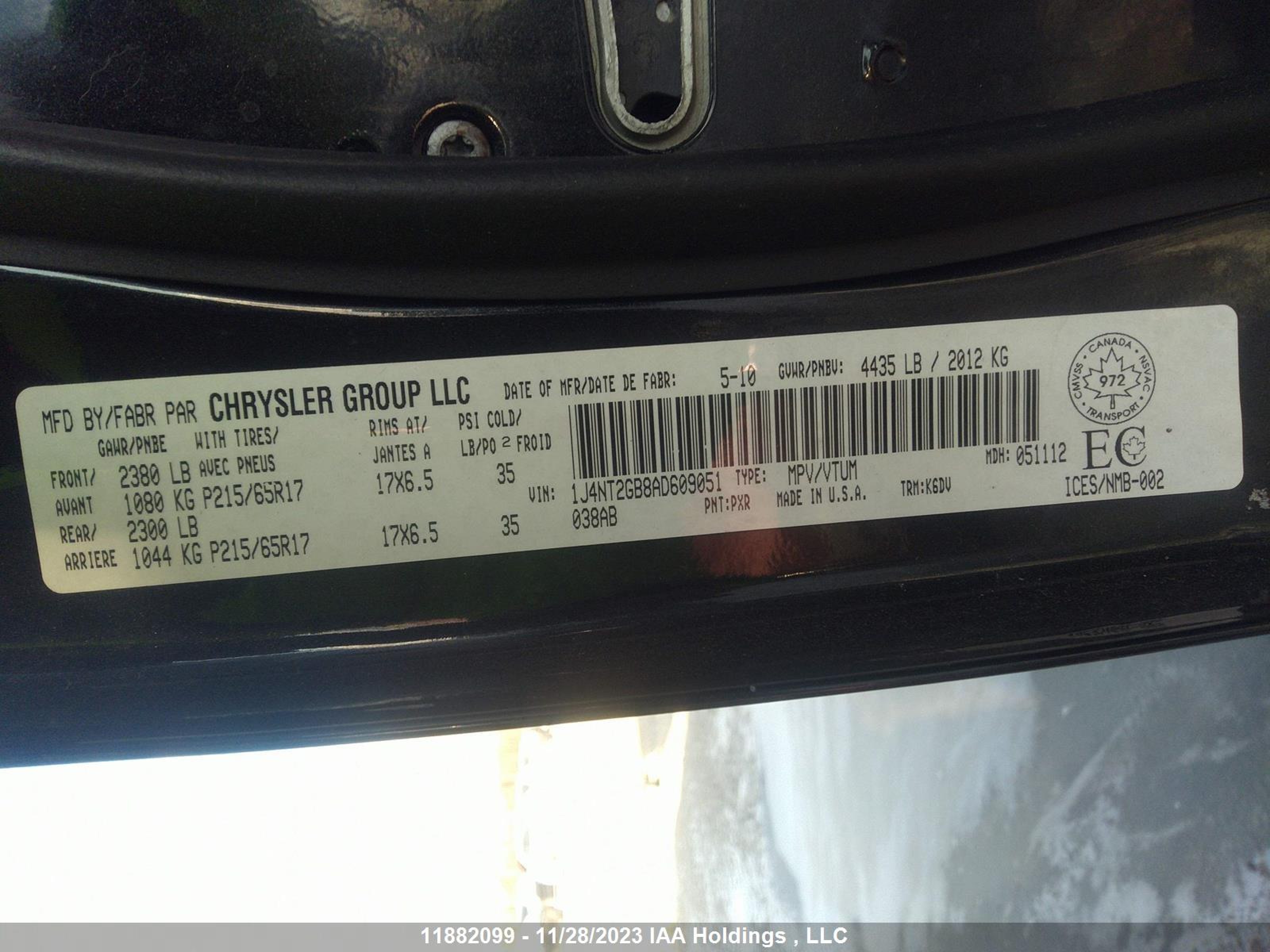 Photo 8 VIN: 1J4NT2GB8AD609051 - JEEP LIBERTY (PATRIOT) 