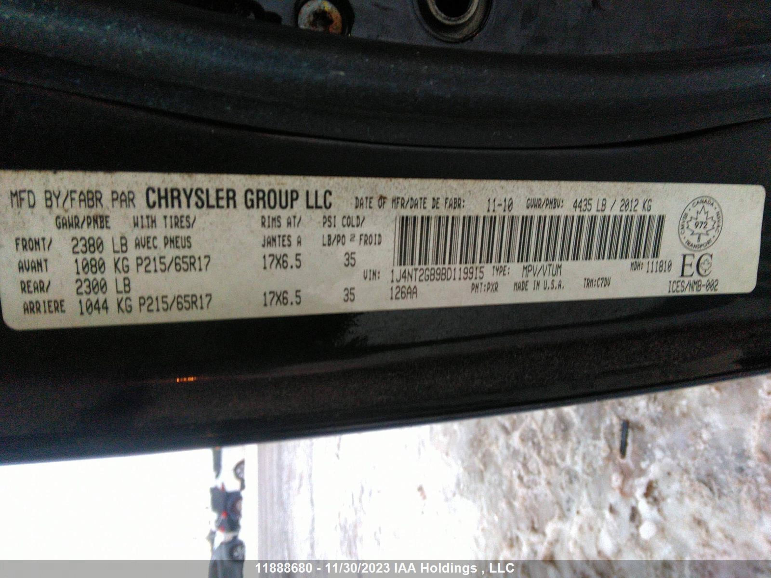 Photo 8 VIN: 1J4NT2GB9BD119915 - JEEP LIBERTY (PATRIOT) 