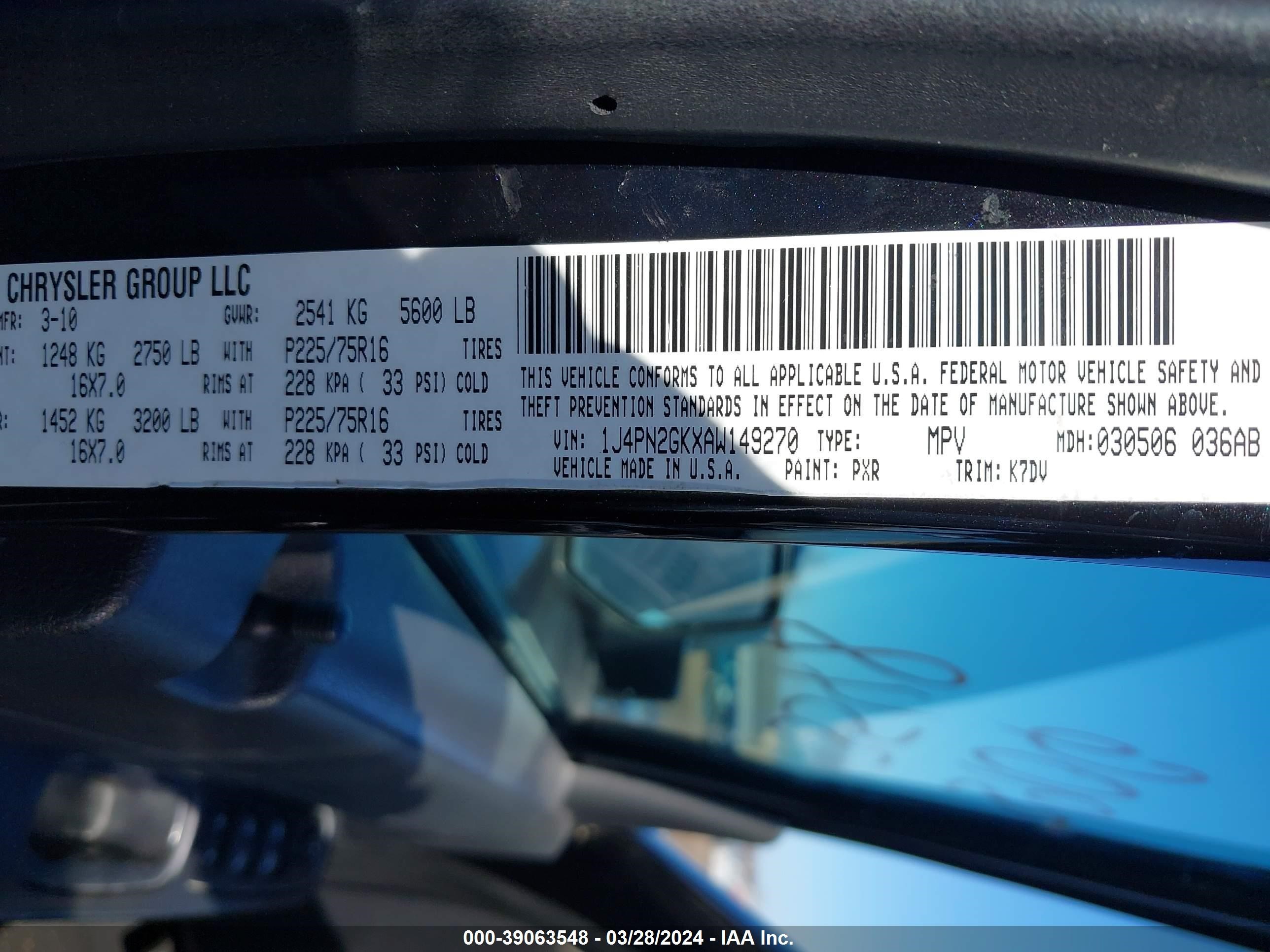 Photo 8 VIN: 1J4PN2GKXAW149270 - JEEP LIBERTY (NORTH AMERICA) 