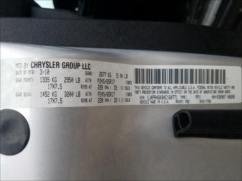 Photo 9 VIN: 1J4PR4GK8AC160771 - JEEP GRAND CHER 