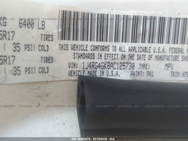 Photo 8 VIN: 1J4RG4GK8AC125730 - JEEP COMMANDER 