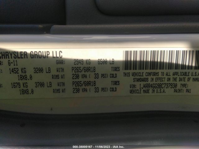 Photo 8 VIN: 1J4RR46G9BC737939 - JEEP GRAND CHEROKEE 