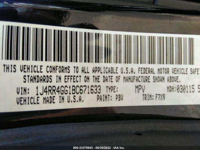 Photo 8 VIN: 1J4RR4GG1BC671633 - JEEP GRAND CHEROKEE 