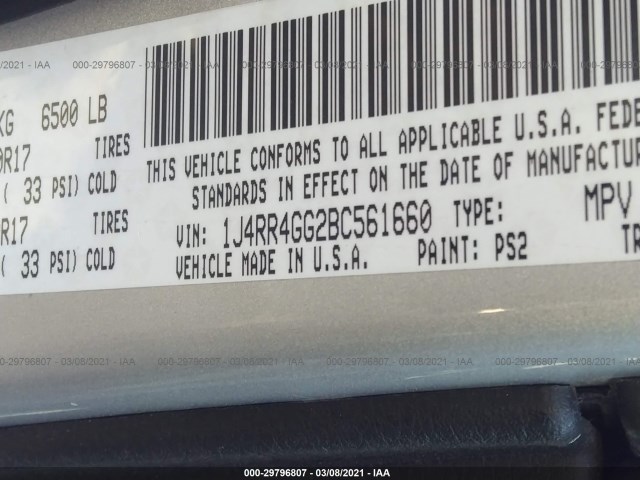 Photo 8 VIN: 1J4RR4GG2BC561660 - JEEP GRAND CHEROKEE 