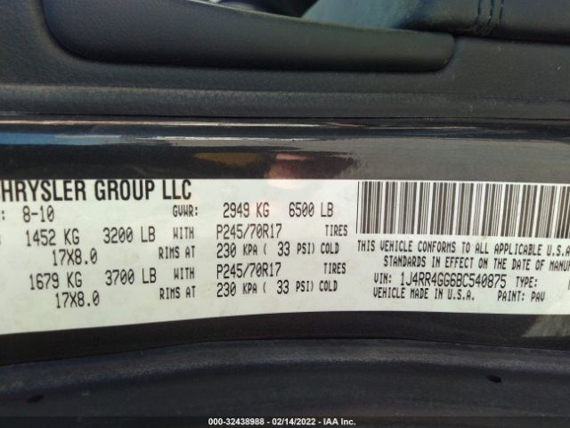 Photo 8 VIN: 1J4RR4GG6BC540875 - JEEP GRAND CHEROKEE 