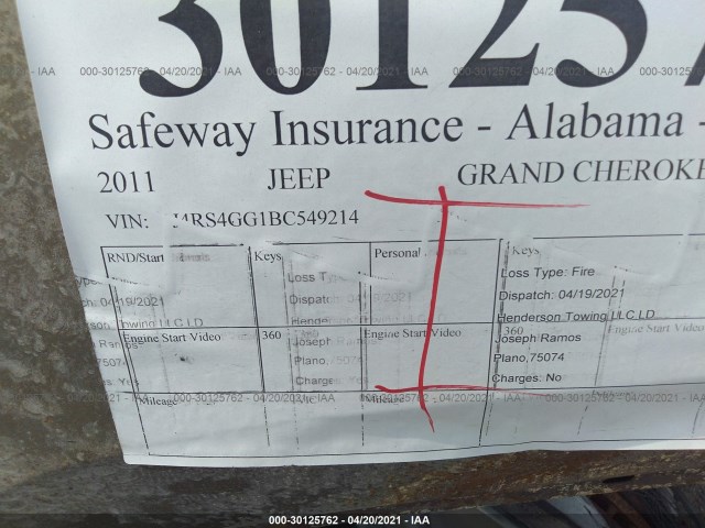 Photo 8 VIN: 1J4RS4GG1BC549214 - JEEP GRAND CHEROKEE 