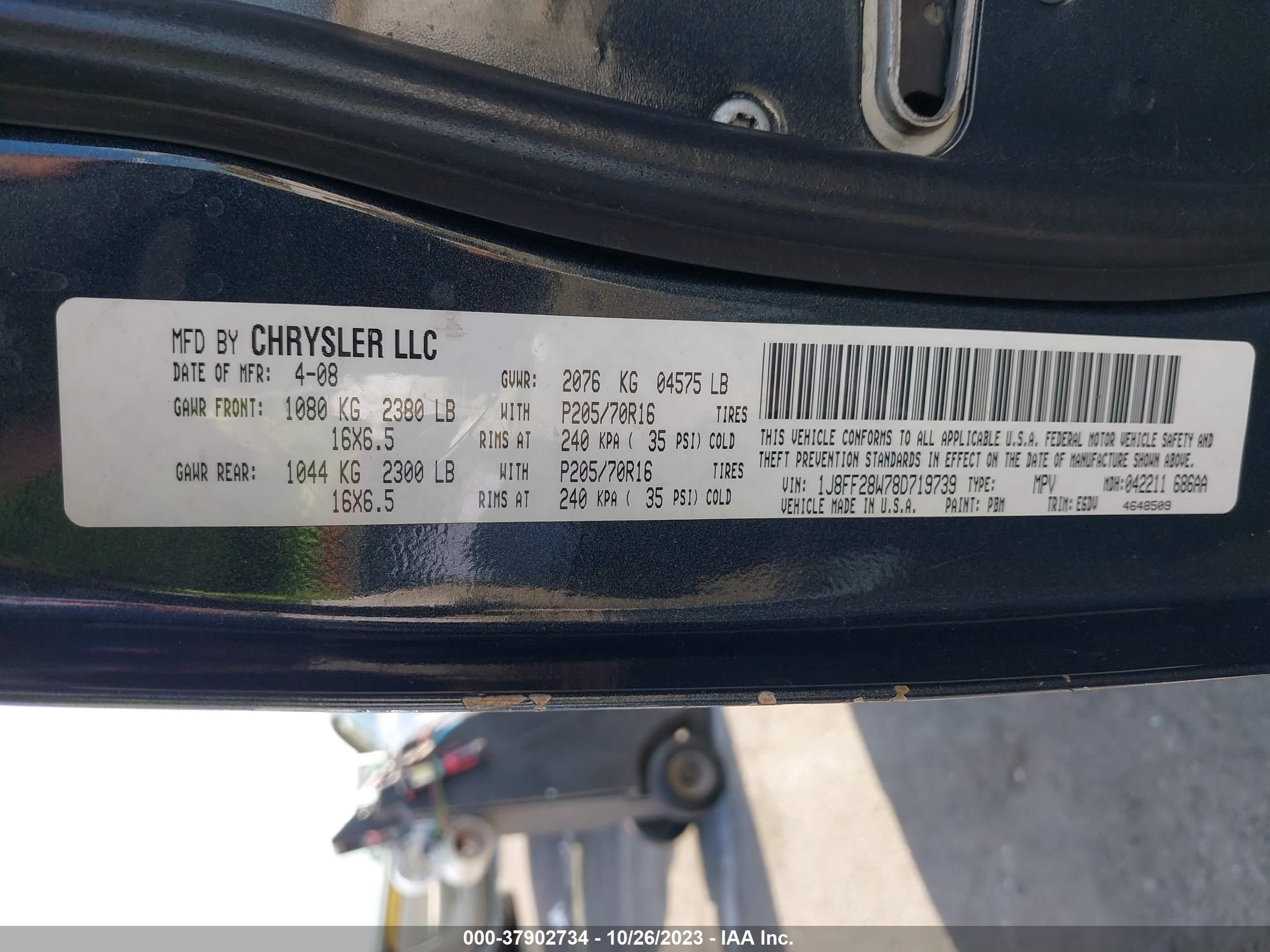 Photo 8 VIN: 1J8FF28W78D719739 - JEEP LIBERTY (PATRIOT) 