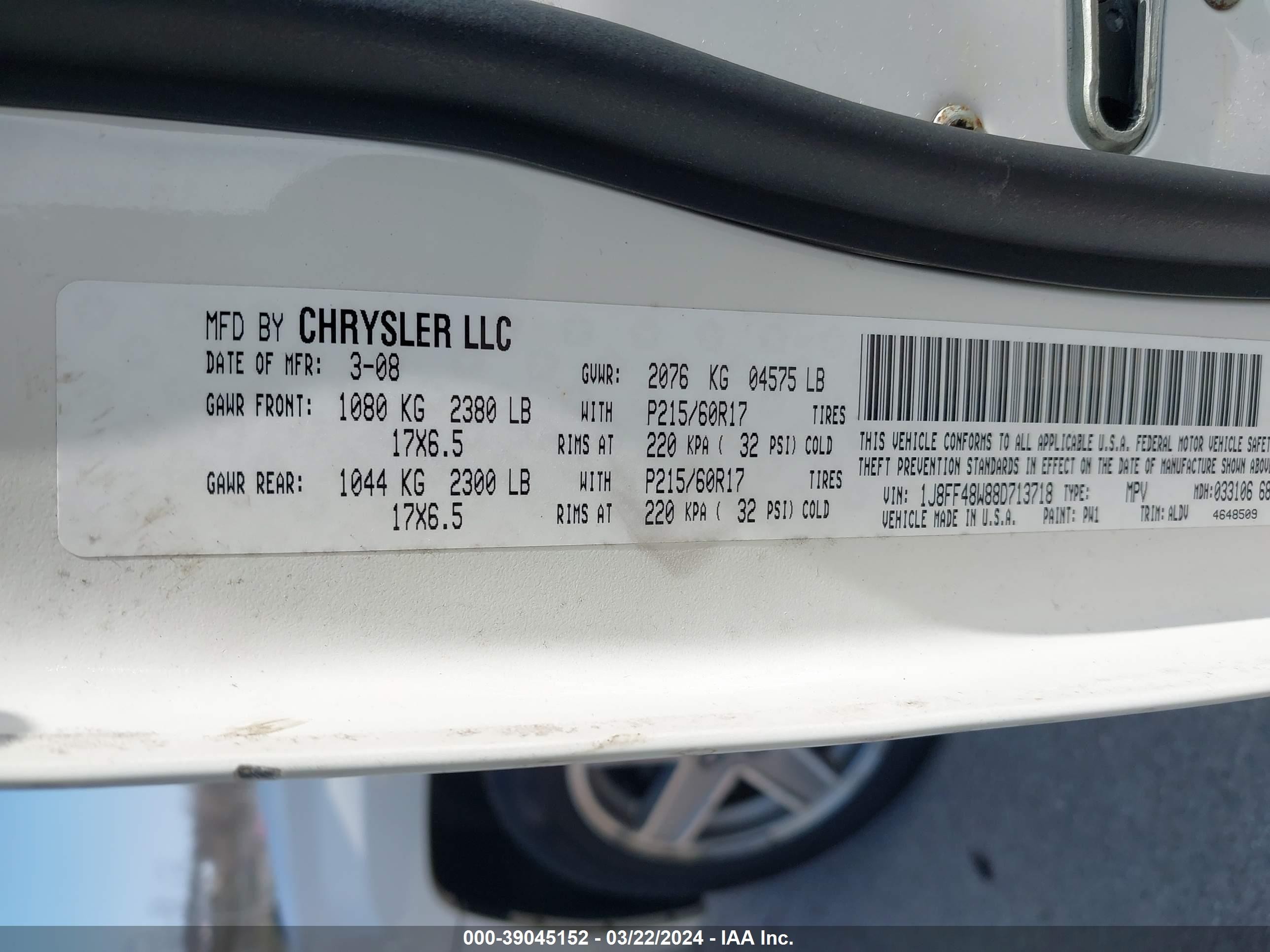 Photo 8 VIN: 1J8FF48W88D713718 - JEEP LIBERTY (PATRIOT) 